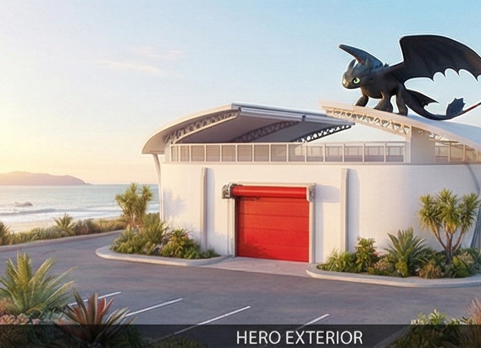 Ben's dragon football stadium with his pet dragon Toothful